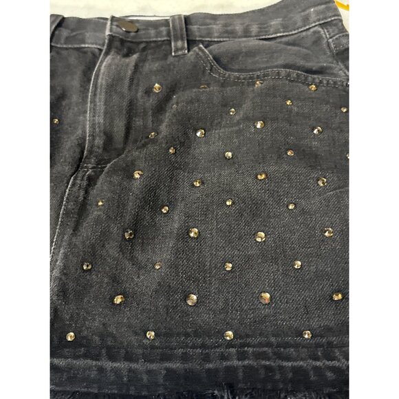 Black Frame 24 Denim Studded Mini Skirt With Raw Hem - Picture 2 of 4